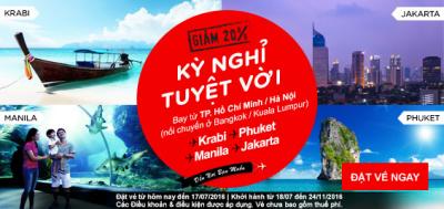 Khuyến mãi hấp dẫn giảm 20% giá vé đi Thái Lan/ Indonesia/ Philippines từ AirAsia!